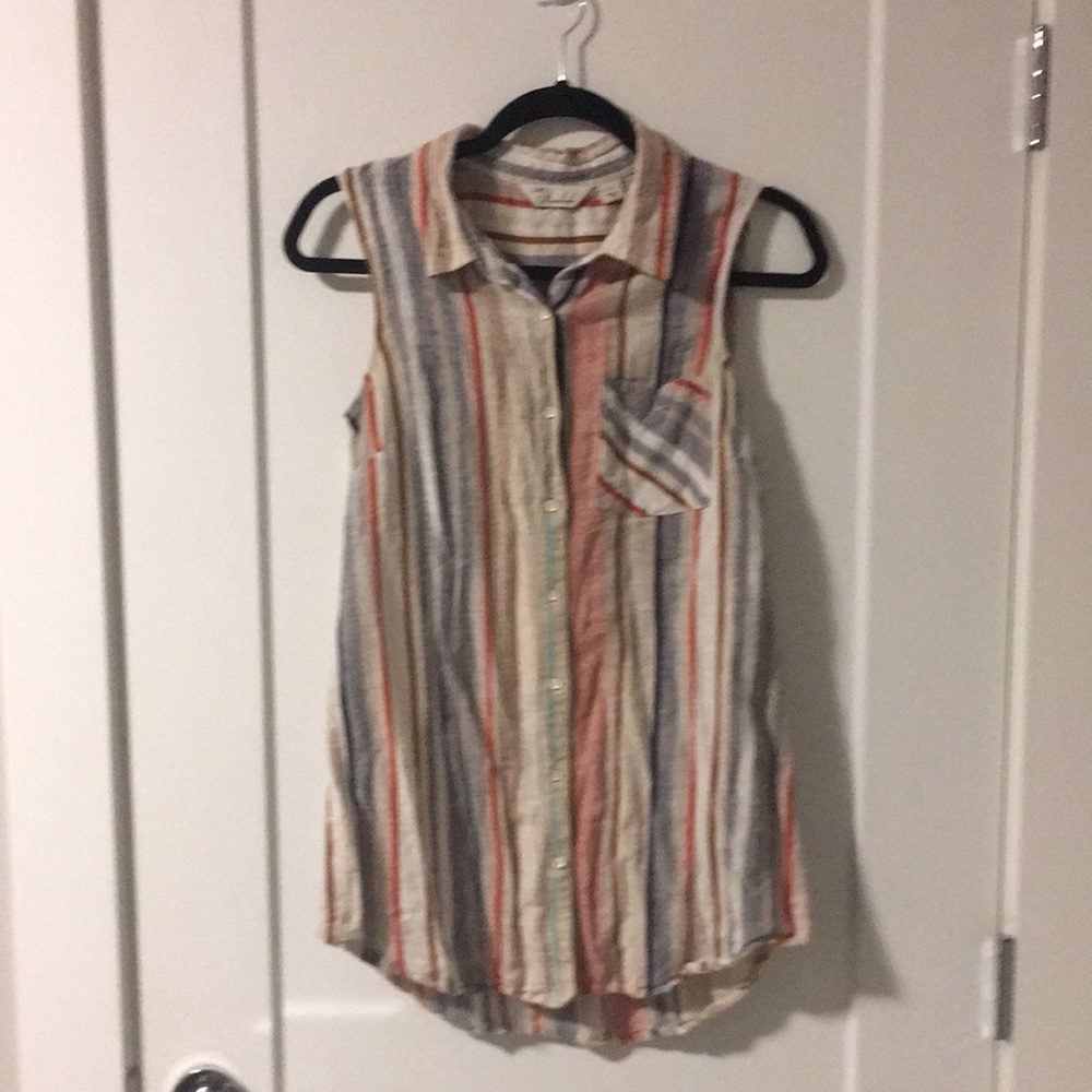 Cafe Marrahesh Sleeveless Striped Button-Up Top Size S